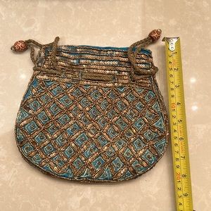 Blue beaded and sequenced pouch clutch purse. NEW